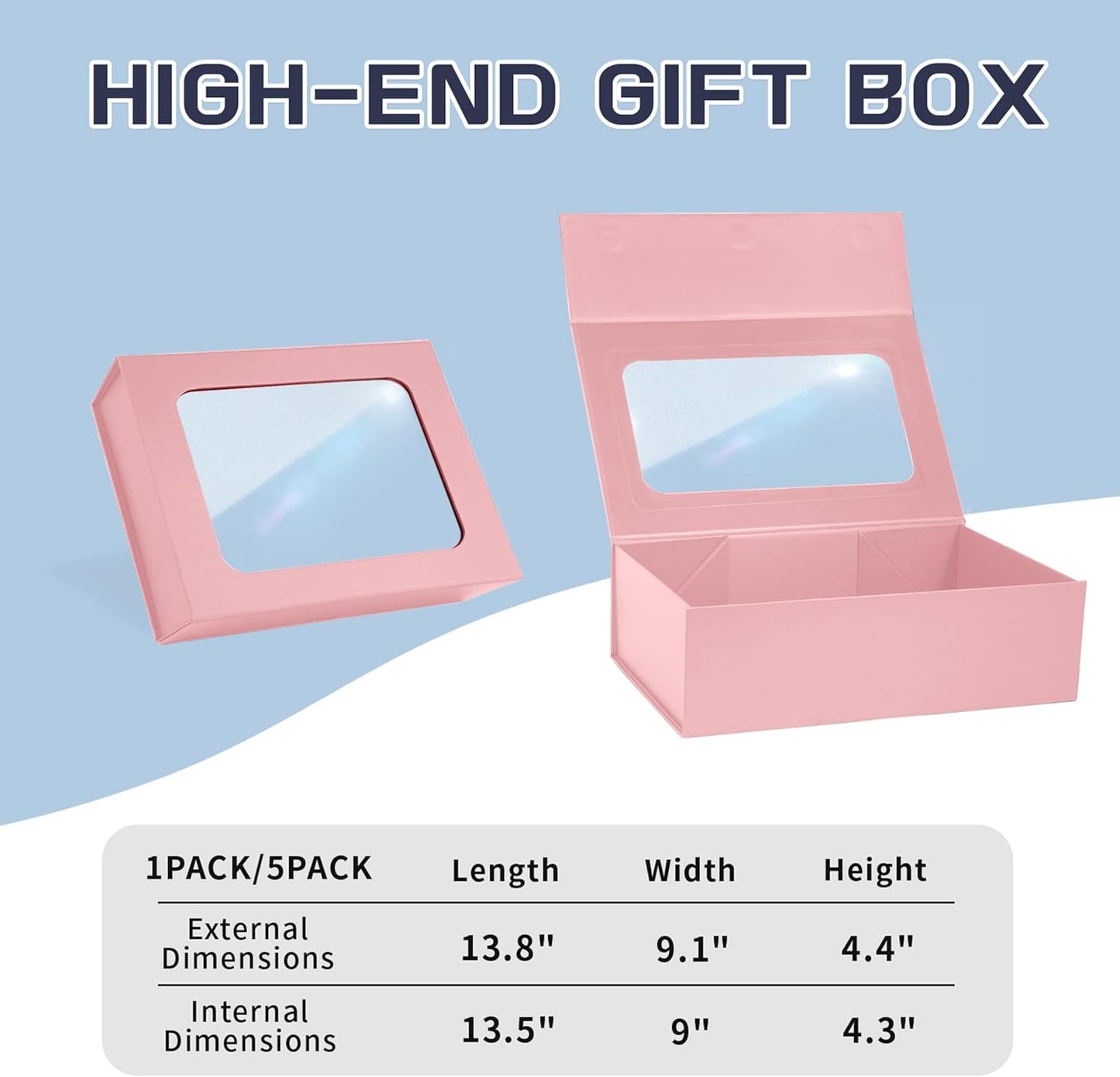 Pink Large Gift Boxes with Window, 13.5"x9"x4.3" Bridesmaid Boxe for Gift Giving,Birthday Gift Box with Magnetic,Closure Lid Gift Boxes for Presents,Cute Boxe,Luxury for Gift Packaging,Gift Box for Wrapping Gifts