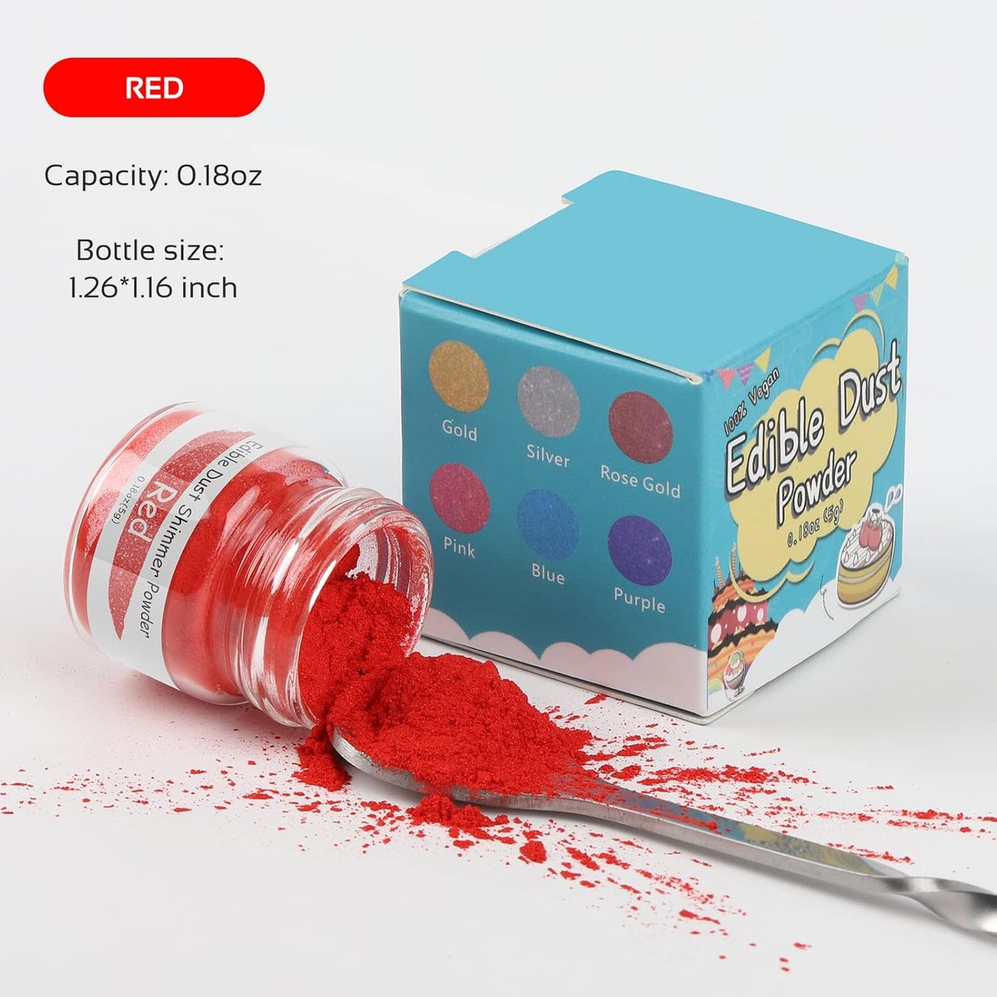 Jelife Red Edible Luster Dust - 5 Grams Food Grade Cake Dust Shimmer Powdered, Edible Metallic Powder Food Coloring for Cake Decorating, Chocolates, Fondant, Drinks, Painting & More, Vegan