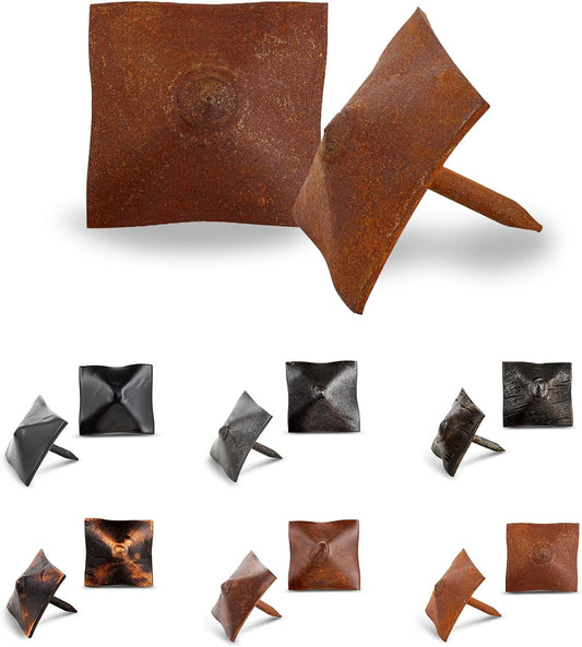 50 Pack 1" Square Head Iron Clavos Decorative Nails – Rusted – Handmade Rustic Square Fasteners for Farmhouse Shutters, Faux Wood Beams, Barn Doors, Shutters, and Gates – Ornamental Wood Accent