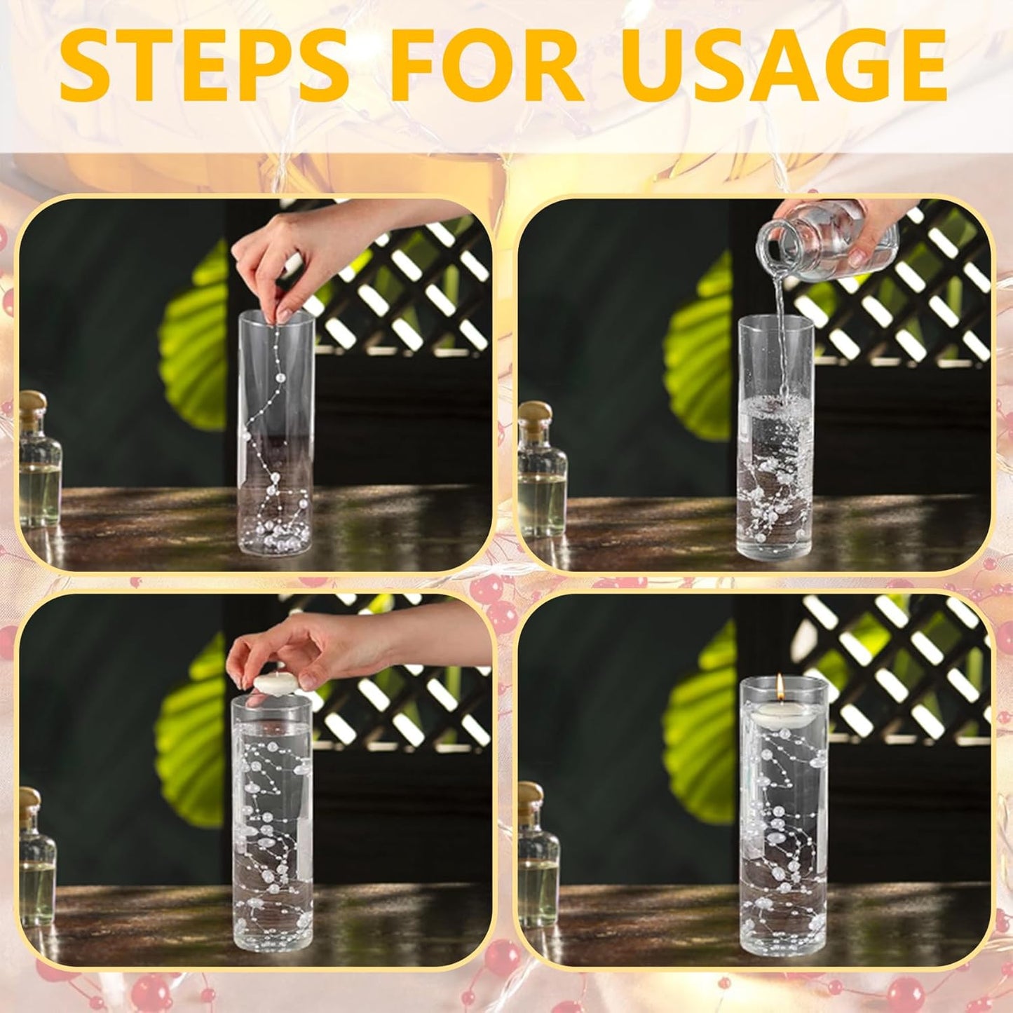 50 PCS Artificial Floating Beads for Centerpieces Vases, White 8+3mm String Beads for Wedding Party Faux Pearl String for Decorating, String Pearls for Crafts Vase Filler