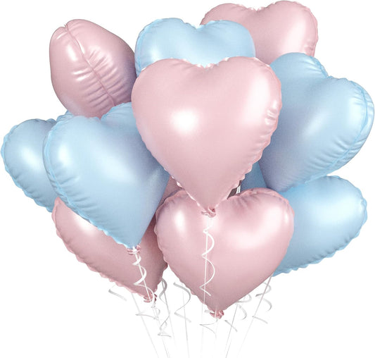 Pink Blue Heart Balloons, 18 Inch Pastel Blue Pink Foil Balloons, 18 Inch Light Pink and Blue Heart Shape Balloon for Girls Boys Birthday Baby Shower Gender Reveal Party Decorations