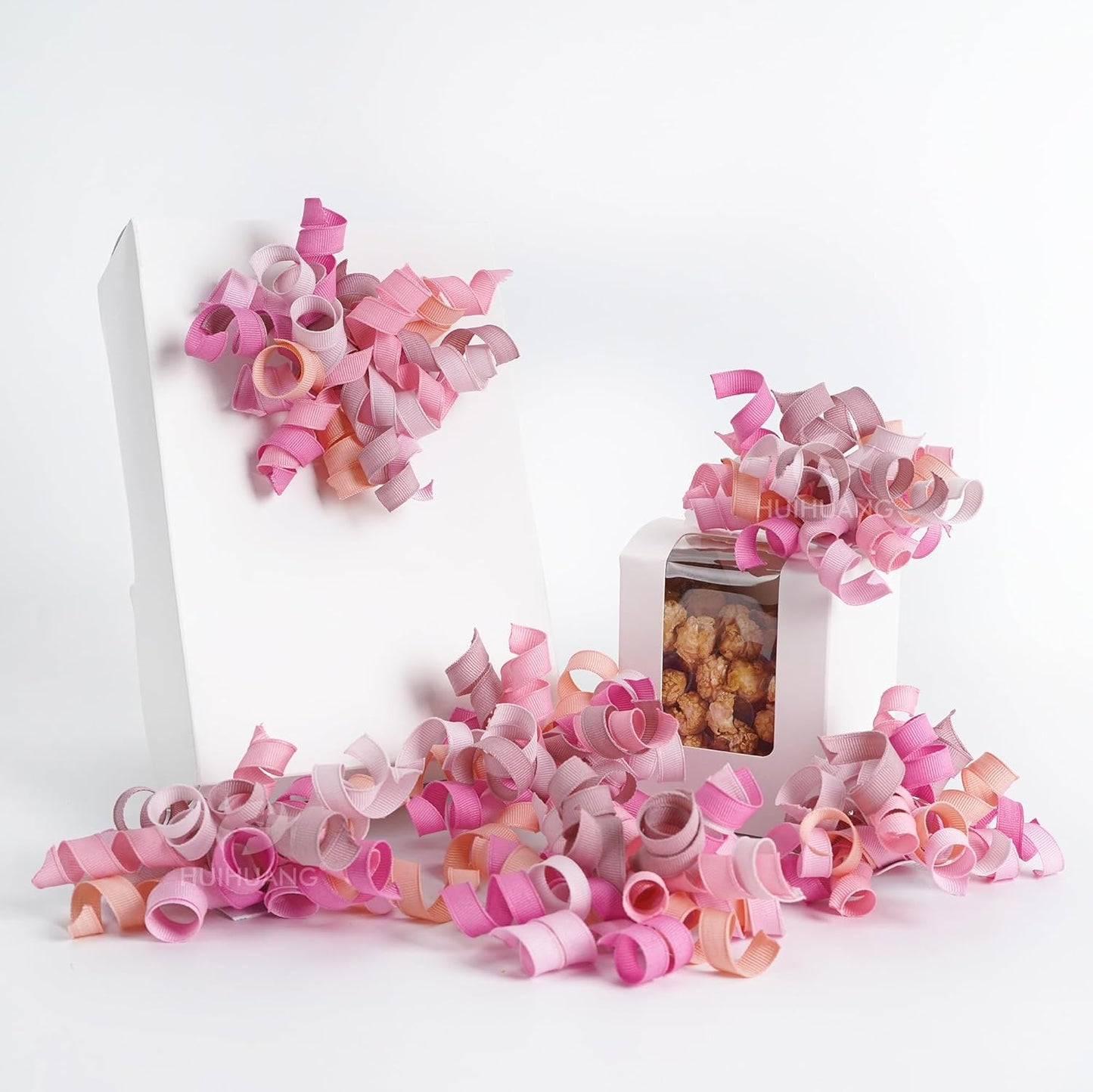 HUIHUANG Dusty Pink & Rose Bows for Gift Wrapping, Self-Adhesive Curly Ribbons for Presents, Wine Bottles, Treat Bags, Birthday & Wedding Favors - 6 Counts