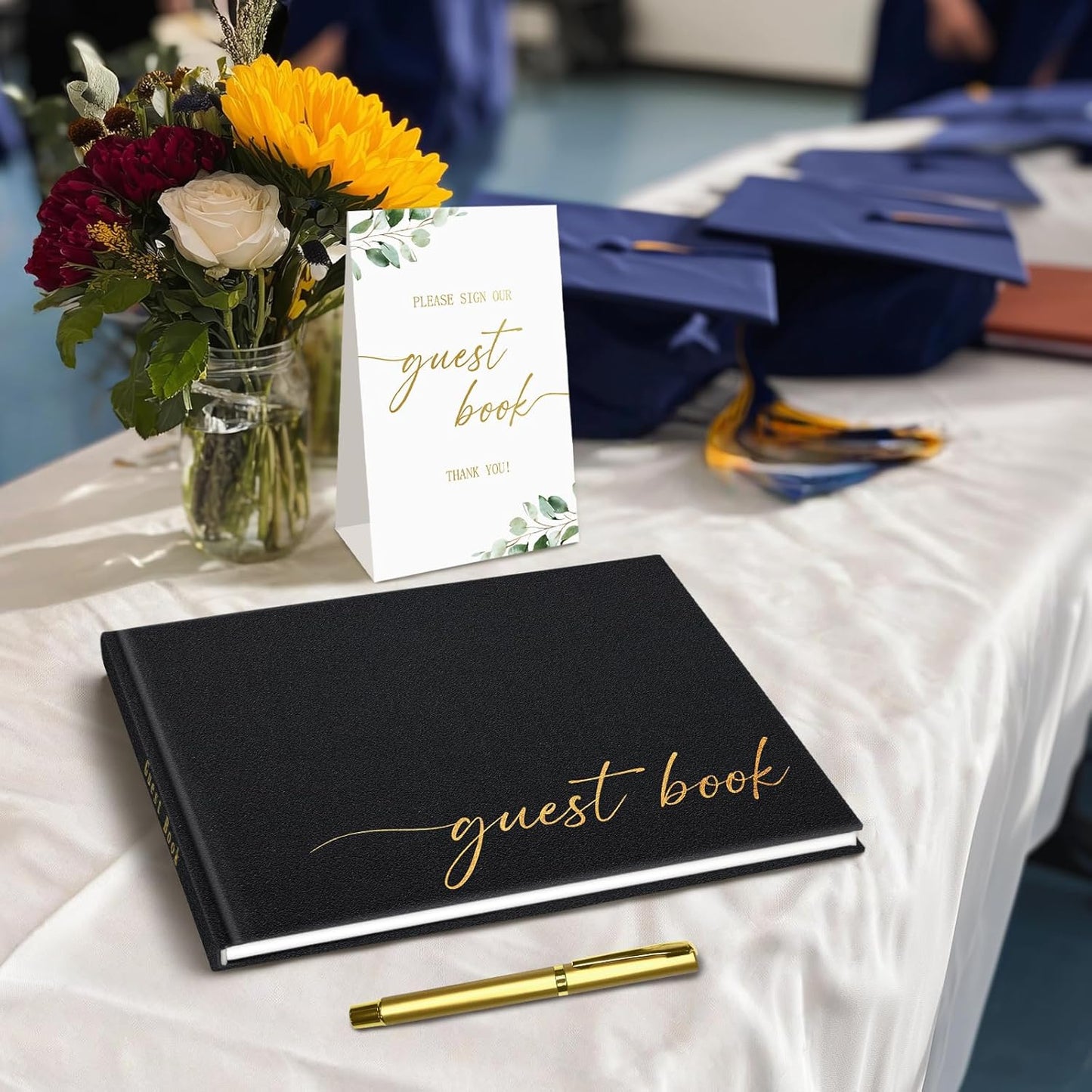 Graduation Guest Book Personalized 2025 - Leather Photo Guestbook for Reception Parties, Retirement, Birthdays, Special Events - 112 Pages Blank and Lined Thick Paper Guest Book