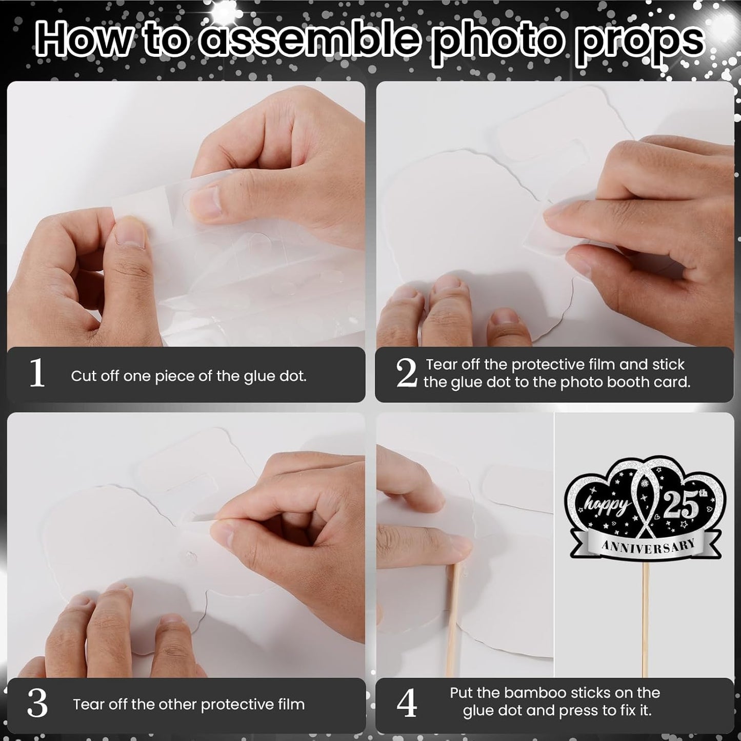 25th Wedding Anniversary Decorations Black Sliver 25th Wedding Anniversary Party Photo Booth Props and Selfie Frame Silver Happy 25 Years Anniversaries Party Supplies for Women Men Cheers to 25 Years