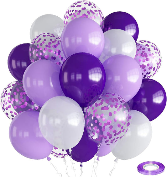 Purple and White Balloons, 30Pcs Dark Pastel Purple White Lilac Confetti Helium Balloons, Lavender Party Balloons for Girls Women Wedding Halloween Birthday Bridal Shower Graduation Party Decorations