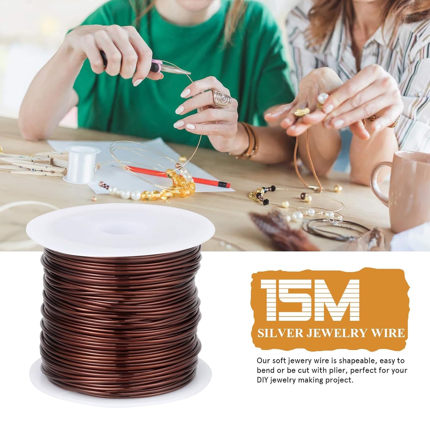 49FT Jewelry Wire 18 Gauge Tarnish-Resistant Copper Beading Wires Roll Bulk for DIY Crafts Jewelry Making, Red Brown