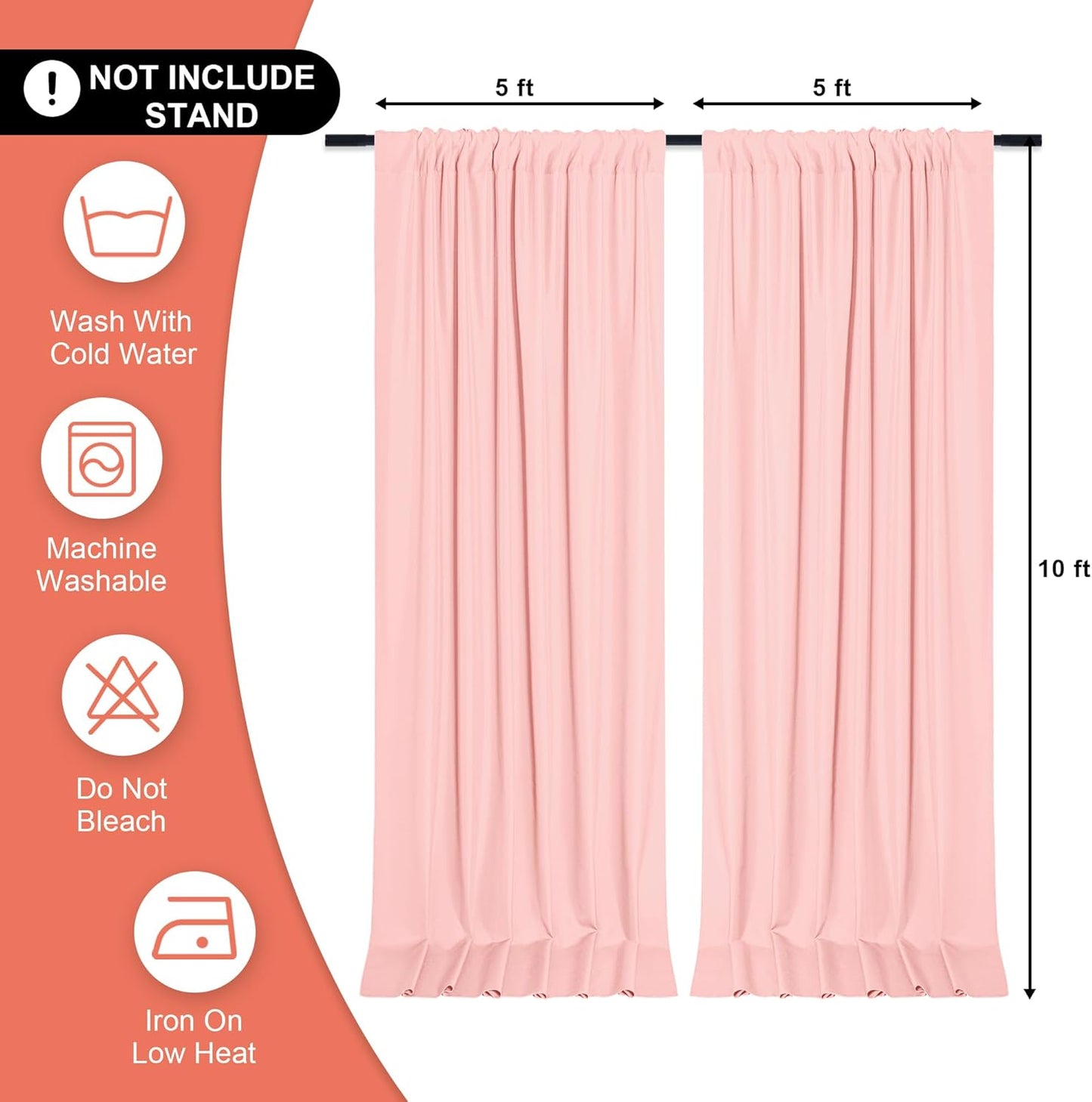 DWCN 10x10 FT Blush Pink Backdrop Curtains for Parties, Photography Backdrop Drapes with Rod Pockets for Wedding Decorations Stage Birthday Family Gatherings, 2 Panels 5ft x 10ft