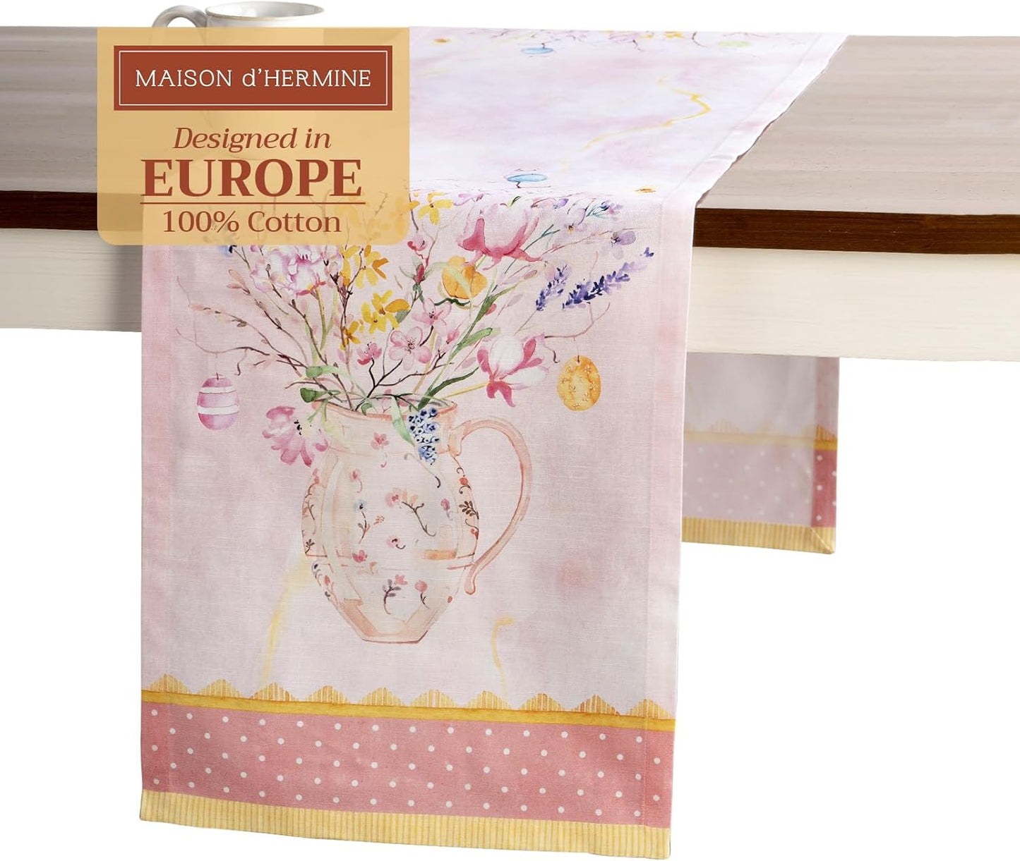 Maison d' Hermine Table Runner 100% Cotton Single Layer Table Runners 72 inches Long Decorative for Kitchen Dining Party Baby Shower Wedding Bridal Shower Spring Summer (Easter Zest, 14.50" x 72")