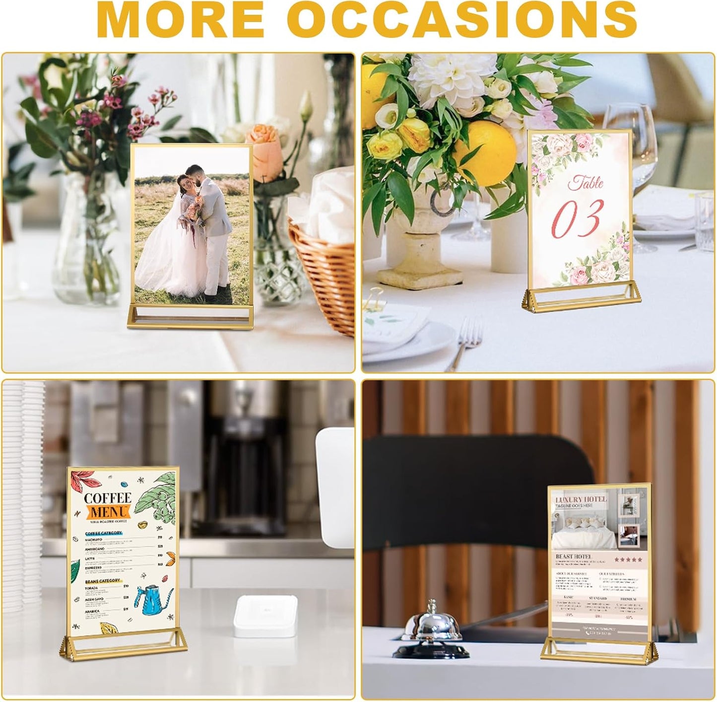 EHWINE 24 Pack Acrylic Sign Holder 5 x 7, Double Sided Gold Picture Frame Stand up Table Top Sign Holders, Clear Display Stand Menu Flyer Holder for Wedding Party