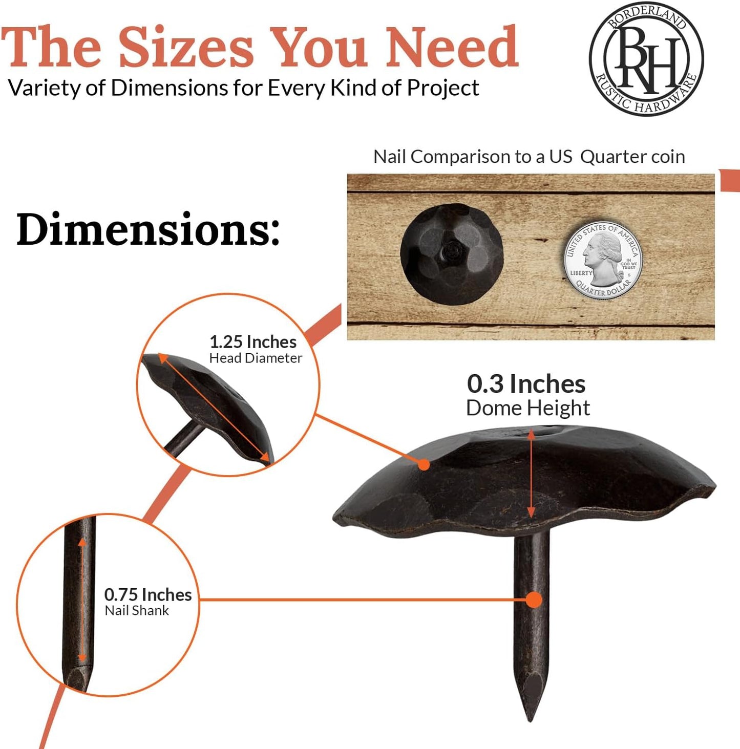 50 Pack 1.25" Round Head Iron Clavos Decorative Nails – Sealed Unfinished – Handmade Rustic Round Fasteners for Farmhouse Shutters, Faux Wood, Barn Doors, Shutters, Gates – Ornamental Wood Accent