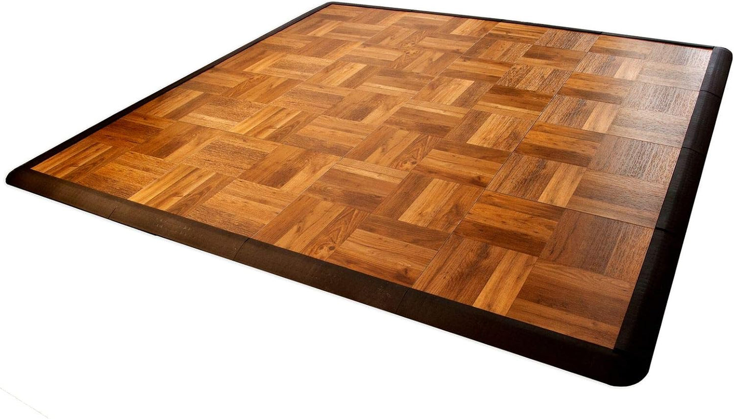 Big Floors 4X4DKOAKFLOOR Interlocking Lightweight Plastic Modular Dance Floor Kit (4' x 4'), Dark Oak, 32 Piece