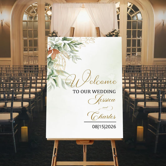Eucalyptus Wedding Welcome Sign Template, Greenery and Gold Printable Sign for Reception, Custom Wedding Board