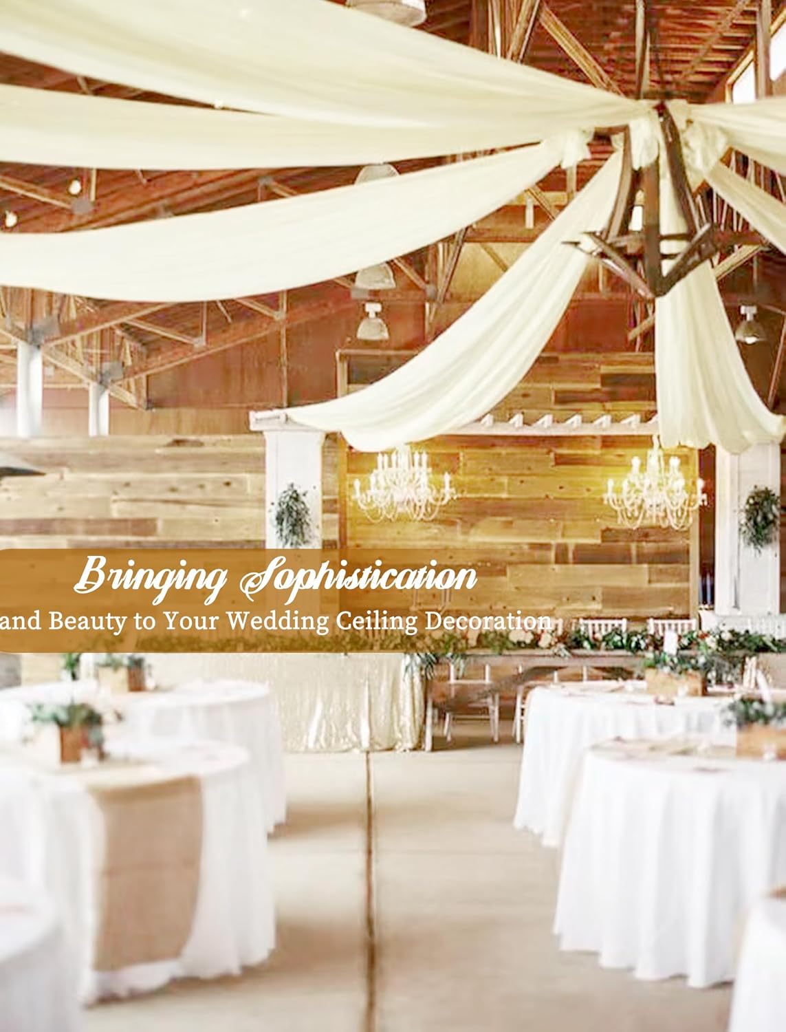 6 Panels Ivory Ceiling Drapes for Wedding 5ftx20ft Chiffon Fabric Arch Draping Curtains Sheer Drapery for Party Ceremony Birthday Baby Shower Reception Stage Swag Ceiling Decorations