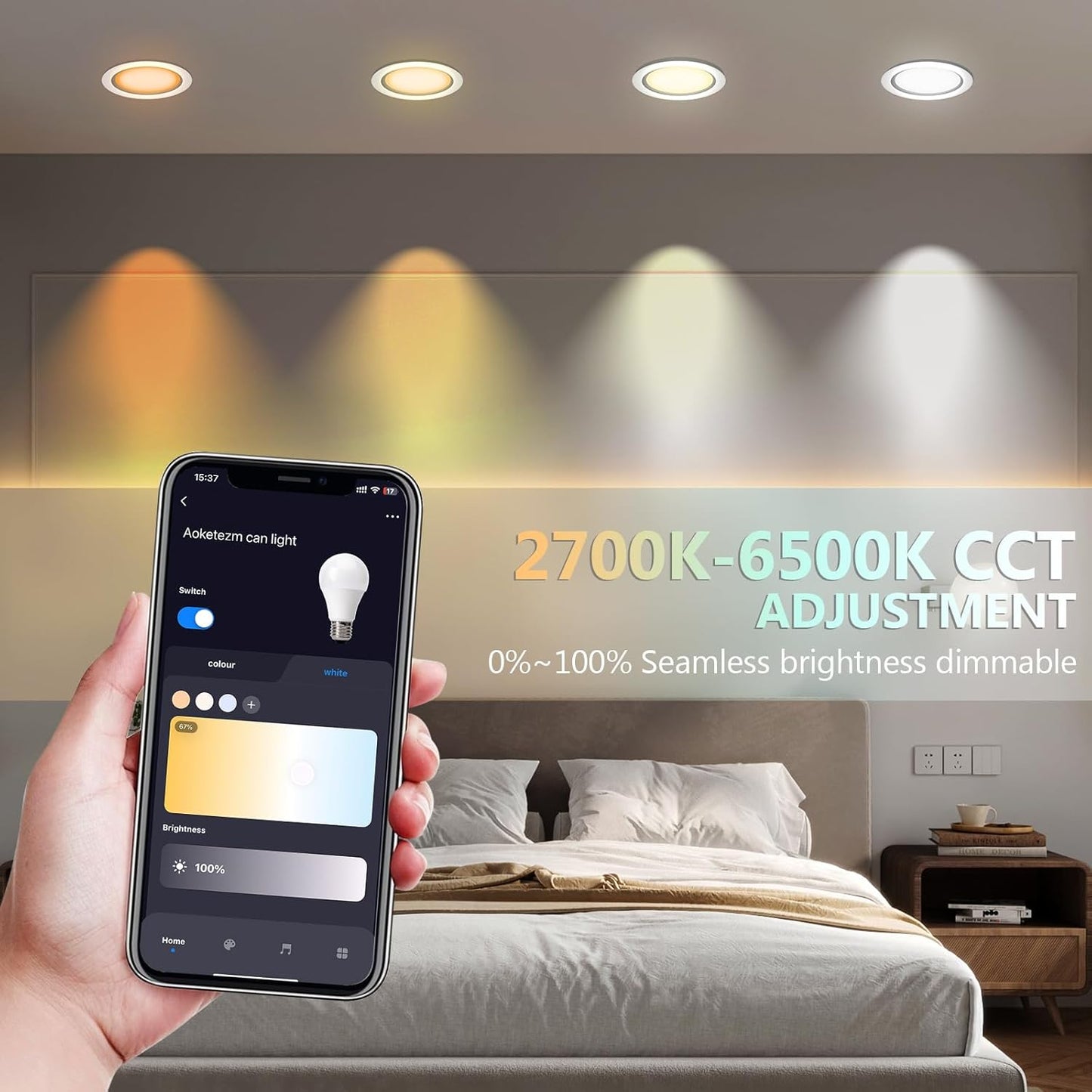 4 inch Smart LED Can Lights Retrofit Recessed Lighting, RGB Color Changing WIFI&Bluetooth Downlight,9W 750LM Bluetooth Baffle Trim Downlight,Compatible with Alexa, Google Home and Siri,6 Pack