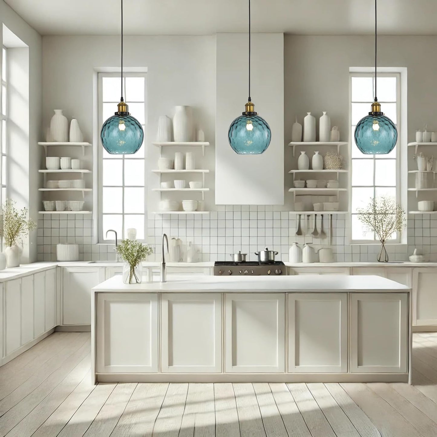 Pendant Light Shade Industrial Hanging Lights Fixtures Ceiling Outdoor Pendant Lighting for Kitchen Island Dining Room Unique Lamp in Kitchen Farmhouse Bedroom (Dark Blue, 7.8 Inches)