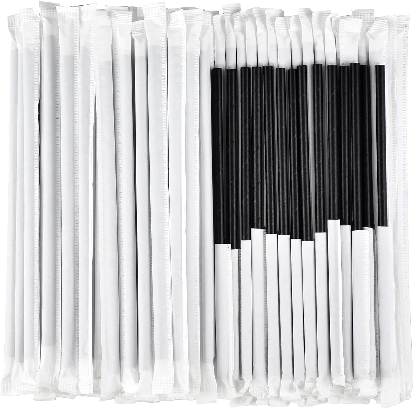 Black Paper Drinking Straws Bulk Individually Wrapped - 1000 Counts, 7.75" x0.24" - For Cocktail, Coffee, Bars and Restaurants