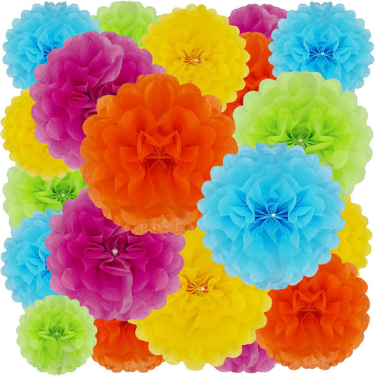 Tissue Paper Pom Poms, Colorful Tissue Paper Flowers, Hanging Flower Balls for Easter Weddings Fiesta Parties Birthday Baby Showers Classroom Decoration (20Piece Set-6/10/12/14Inch)