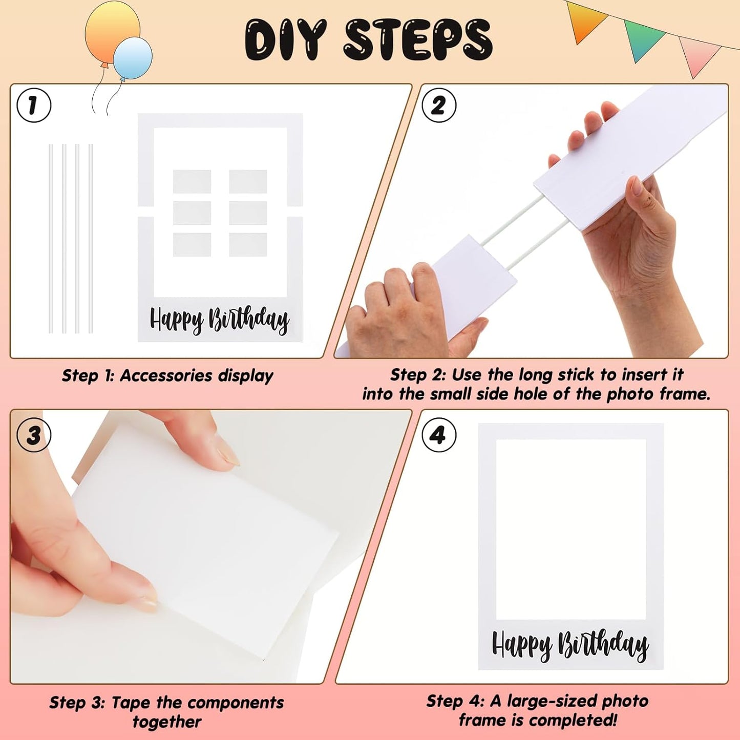 32 x 24 Inch Large Photo Booth Props Picture Frame Happy Birthday Party Frame DIY Cutouts Photo Booth Props Selfie for Party Supplies Favors(White Blank,Happy Birthday)