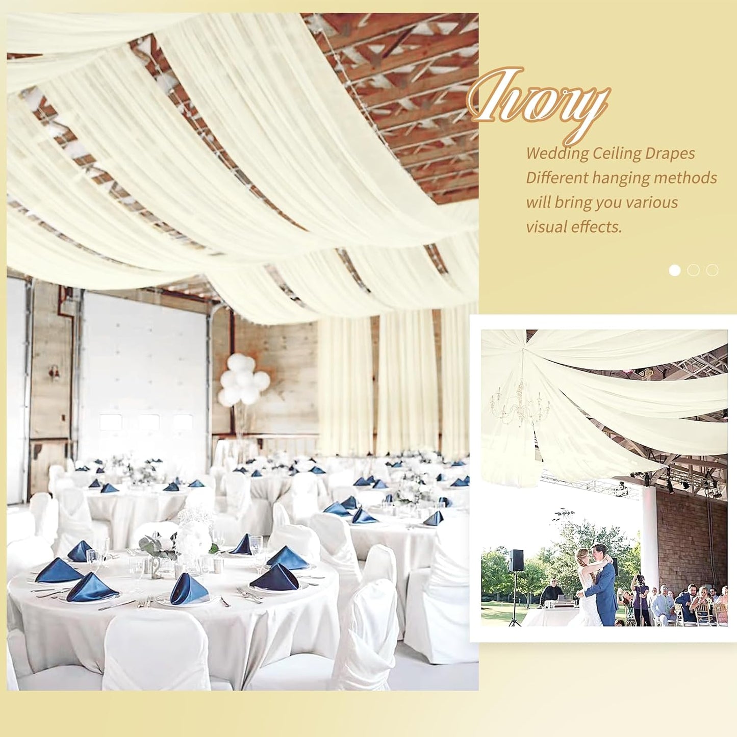 6 Panels Ivory Ceiling Drapes for Wedding 5ftx20ft Chiffon Fabric Arch Draping Curtains Sheer Drapery for Party Ceremony Birthday Baby Shower Reception Stage Swag Ceiling Decorations