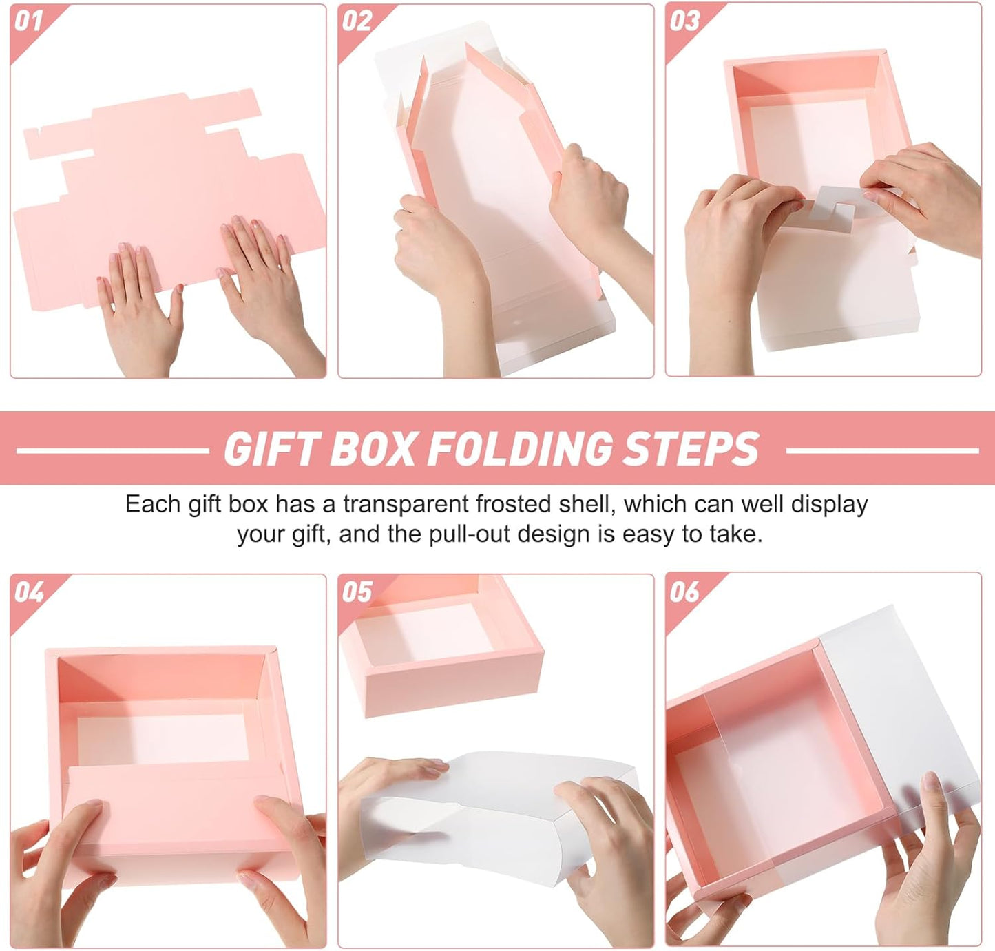 Roowest 50 Sets Kraft Soap Boxes Rectangle Packaging Box with Window Homemade Gift Box with Blank Tags and Jute String for Jewelry Candy Wrapping Party Favor(6.5 x 6.5 x 2 Inch,Pink)