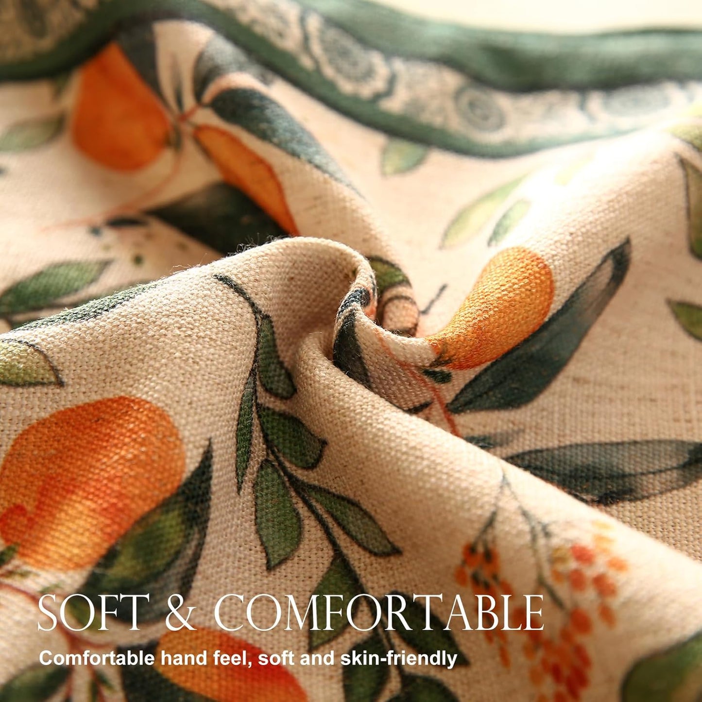 patdrea Designer Vintage Fresh Farmhouse Linen Table Runner 87 Inch Long, Green and Orange Pattern Table Mat, Decor for Kitchen Dining Table Coffee Table Shelf Cabinet Banquet Christmas ,12"*87"