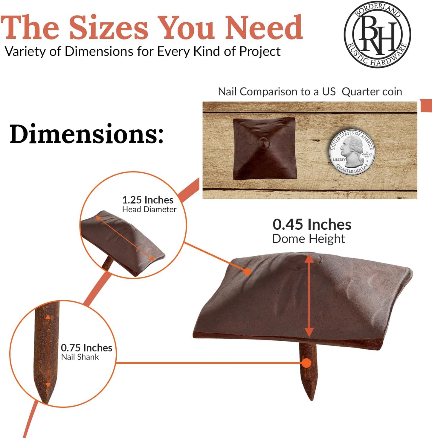 50 Pack 1.25" Square Head Iron Clavos Decorative Nails – Sealed Rusted – Handmade Rustic Square Fasteners for Farmhouse Shutters, Barn Doors, Shutters, and Gates – Ornamental Wood Accent