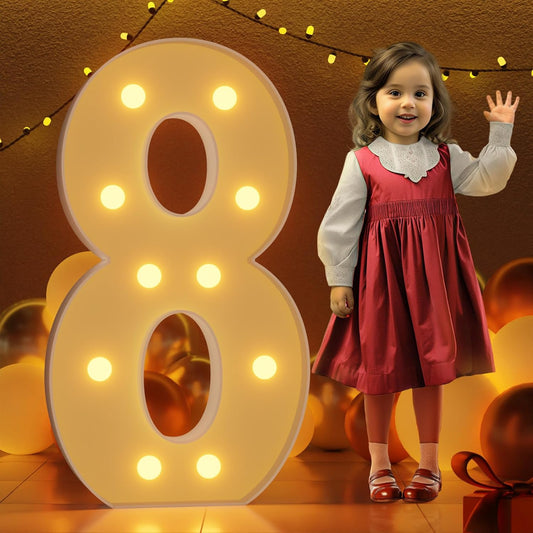 Marquee Numbers 4 Feet Tall Large Light Up Numbers 8th 18th 80th Birthday Decorations Girl Boy Big Yellow Light Outdoor Anniversary Decorations Balloon Arch Kit Party Backdrop 8