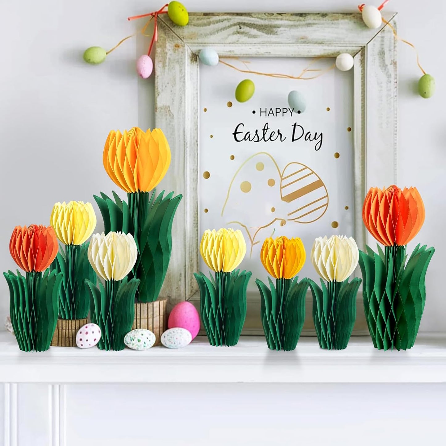 SUNBEAUTY 8 PCS Flower Honeycomb Decoration Tulip Honeycomb Decoration Mother's Day Decoration Orange Tulip Decor Spring Decor Tulips Table Centerpieces Decorations
