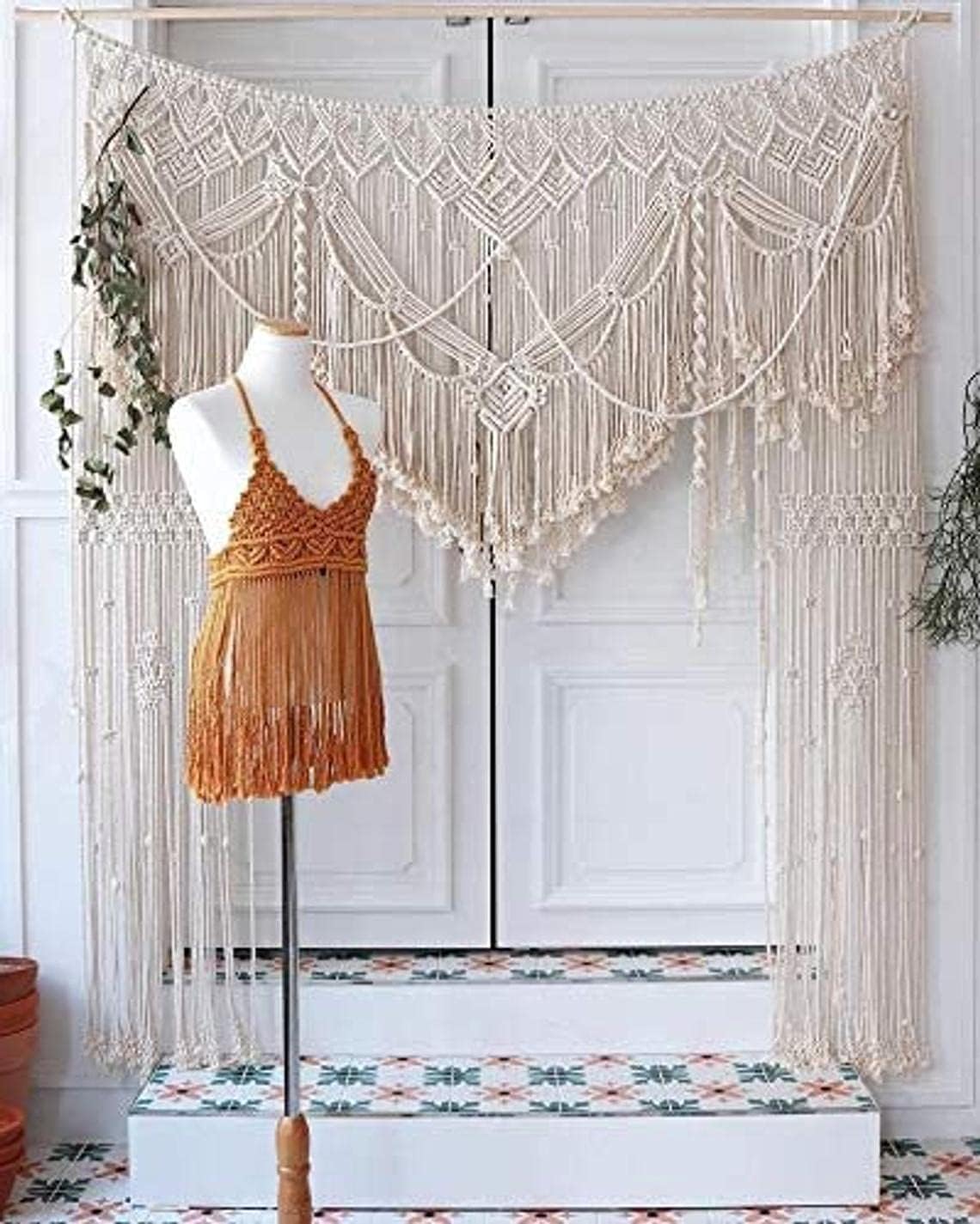 S.N.HANDICRAFTS Macrame Large Curtain Bohemian Boho Decoration Backdrop Wedding Wall Hanging (60X85)