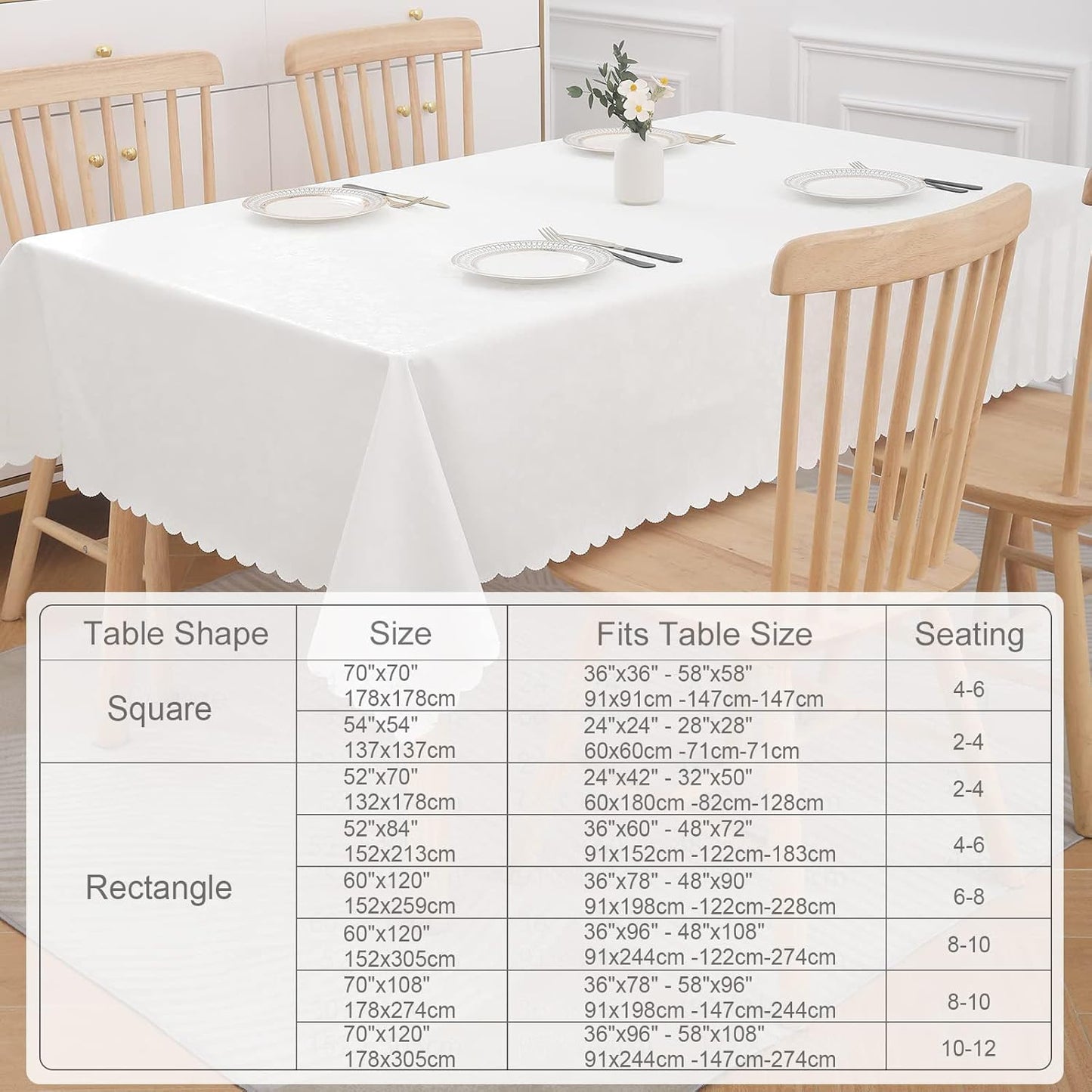 Smiry Rectangle Table Cloth, Waterproof Heavy Duty Vinyl Tablecloths, Wipeable Washable Table Cover for Kitchen and Dining Room (White, 60" X 120")
