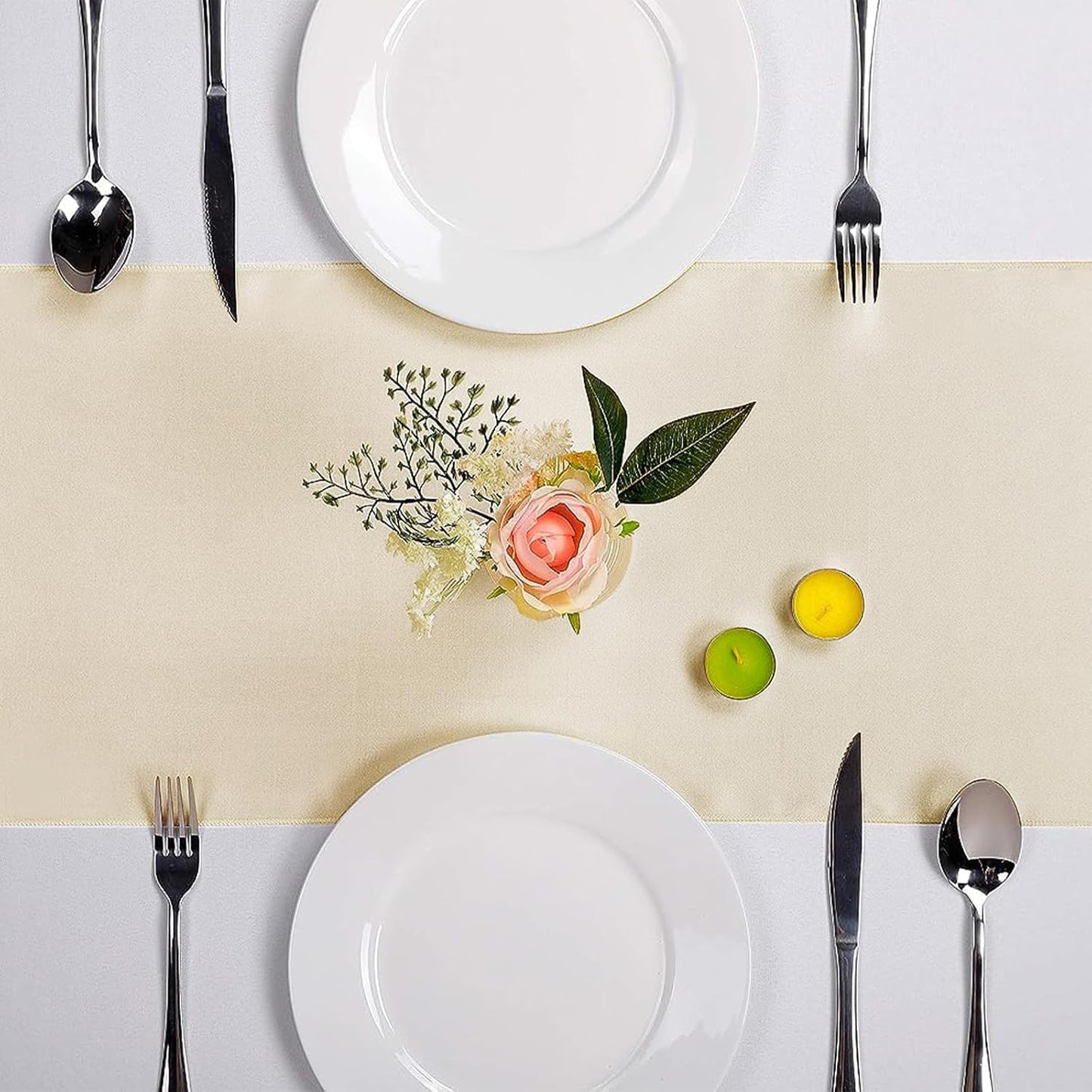 10-Pack Satin Table Runner Champagne 12 x 108 inches Long, Table Runners for Wedding, Birthday Parties, Banquets Decorations（10 Pack, 12x108 Inch, Champagne