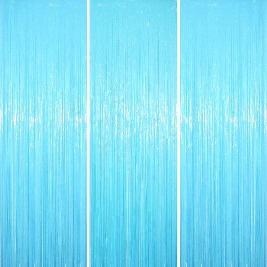 3 Pack 3.3 x 8.2 ft Pastel Blue Foil Fringe Backdrop Curtains, Tinsel Streamers Birthday Party Decorations, Fringe Backdrop for Graduation, Baby Shower, Gender Reveal, Disco Party