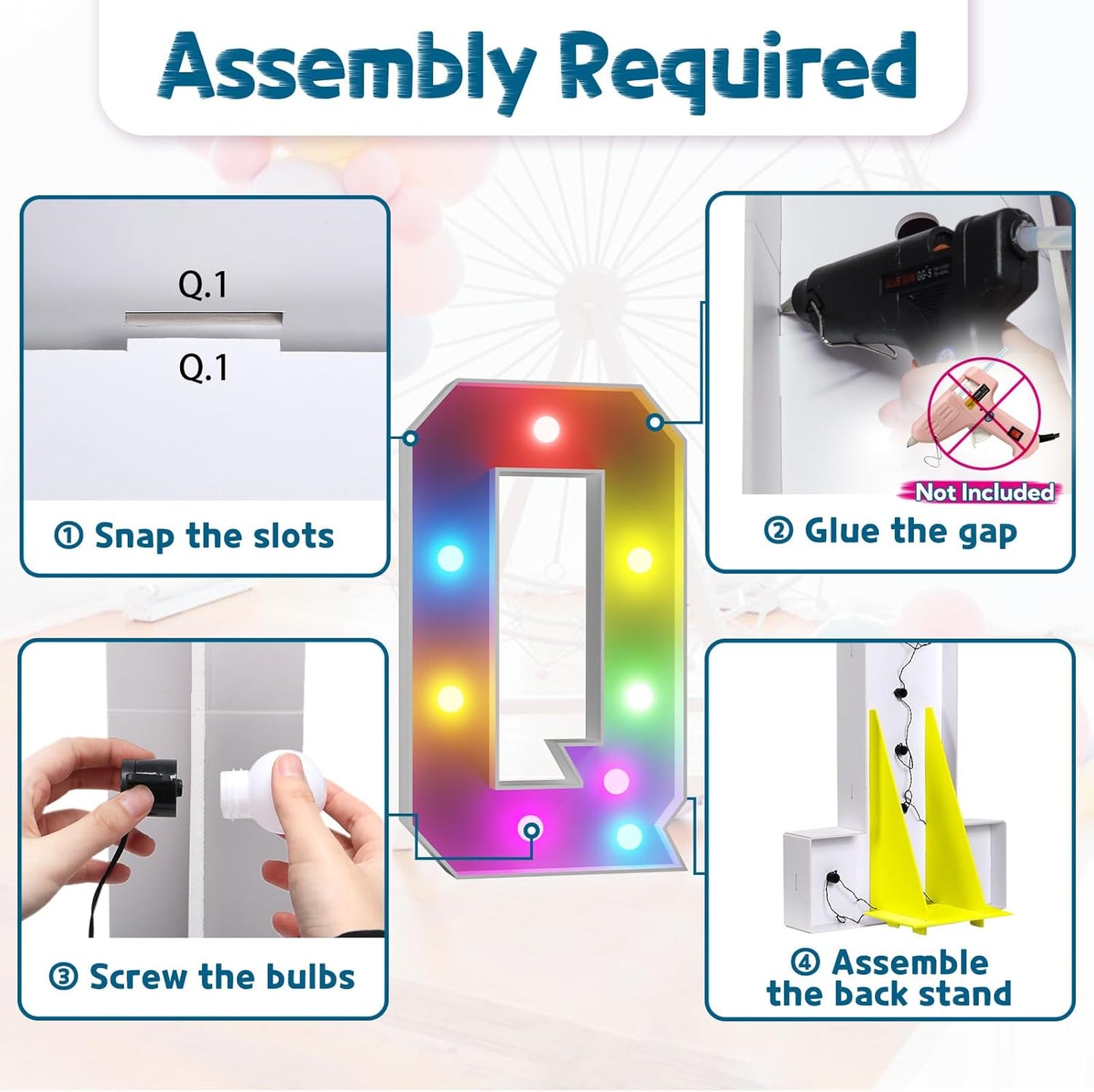 imprsv 3FT Colorful Marquee Light Up Letters Q, 18 Colors Light Up Sign Alphabet Sign with Remote, One Letters First Birthday, Large Letters for Birthday Engagement Anniversary Wedding Party Decor