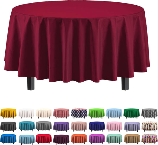 Party Solids 12-Pack Premium Plastic 84-Inch Round Tablecloth, Burgundy