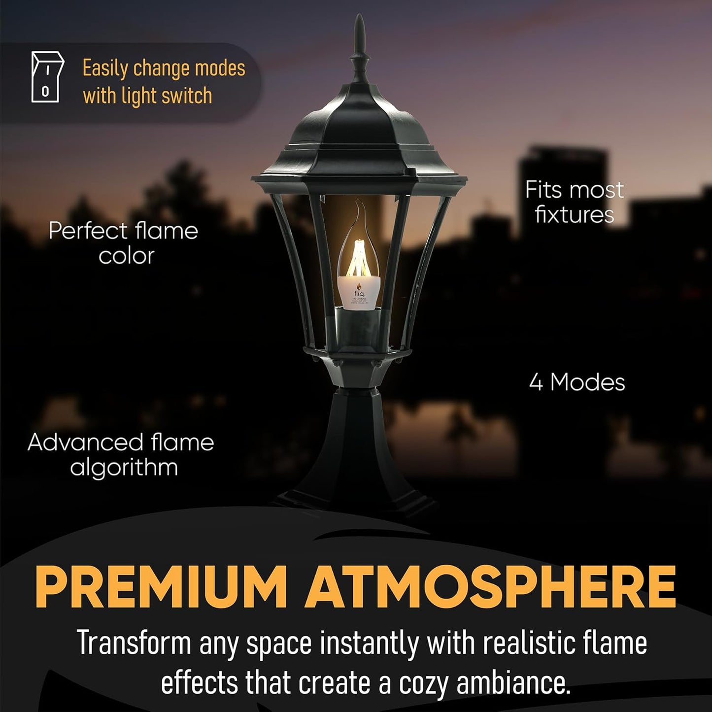 Fliq | LED Flame Light Bulb | 2 Pack | 2W | 4 Modes | Flickering Flame Bulb | 2023 Release | (Mini Frosted E12)