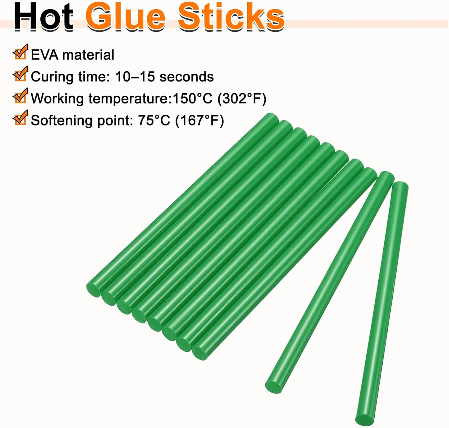 HARFINGTON 10pcs Hot Glue Sticks 0.43" Dia x 9.84" Long EVA Mini Hot Melt Adhesive Glue Stick for Hot Melt Gun Wood Plastic Glass Flowers Fabrics Foam, Deep Green