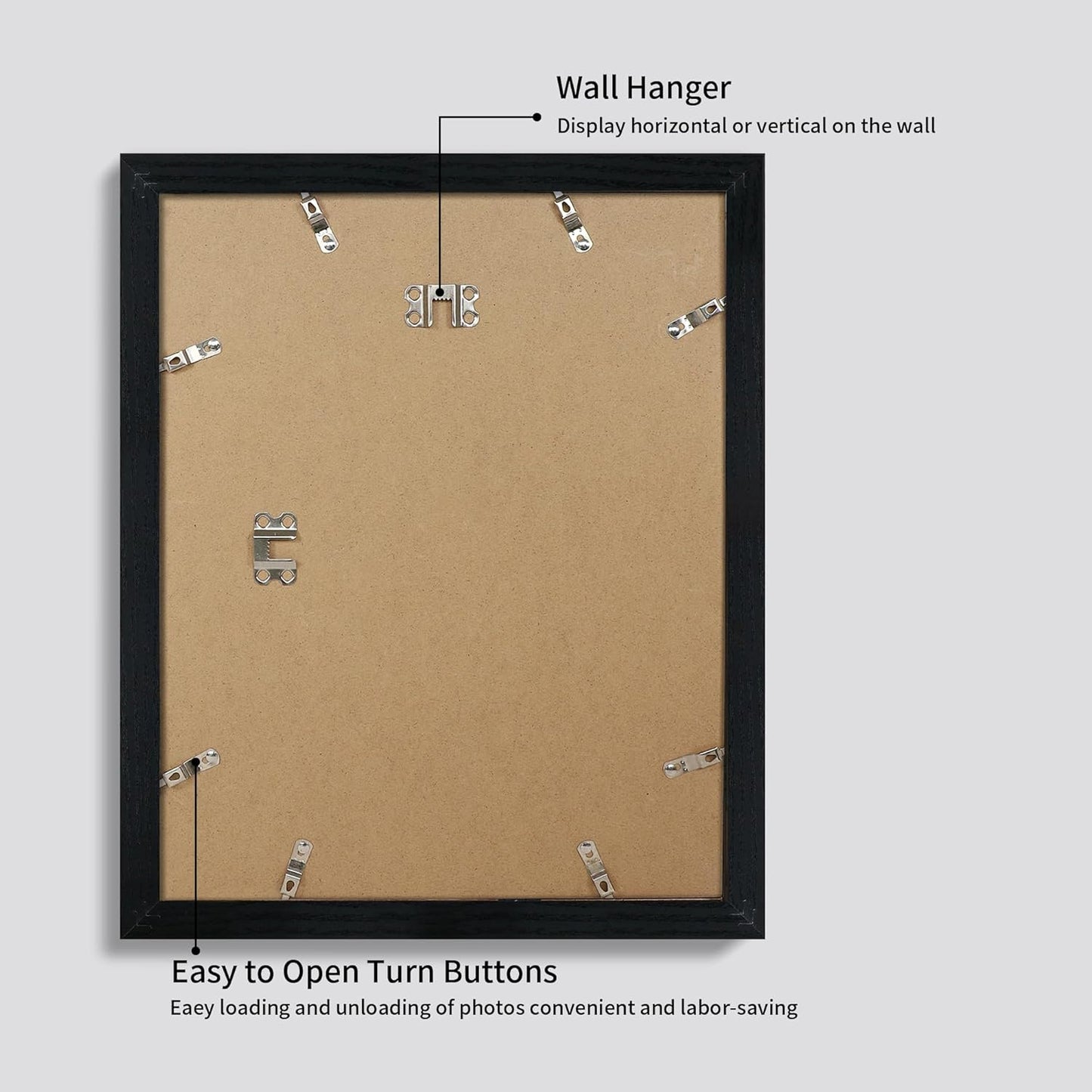 11x14 Picture Frame Set of 4 with Tempered Glass, Black Frame Display 8x10 Picture with Mat or 11 x 14 Without Mat, Rustic Wood Photo Frames for Horizontal or Vertical Wall Mounting