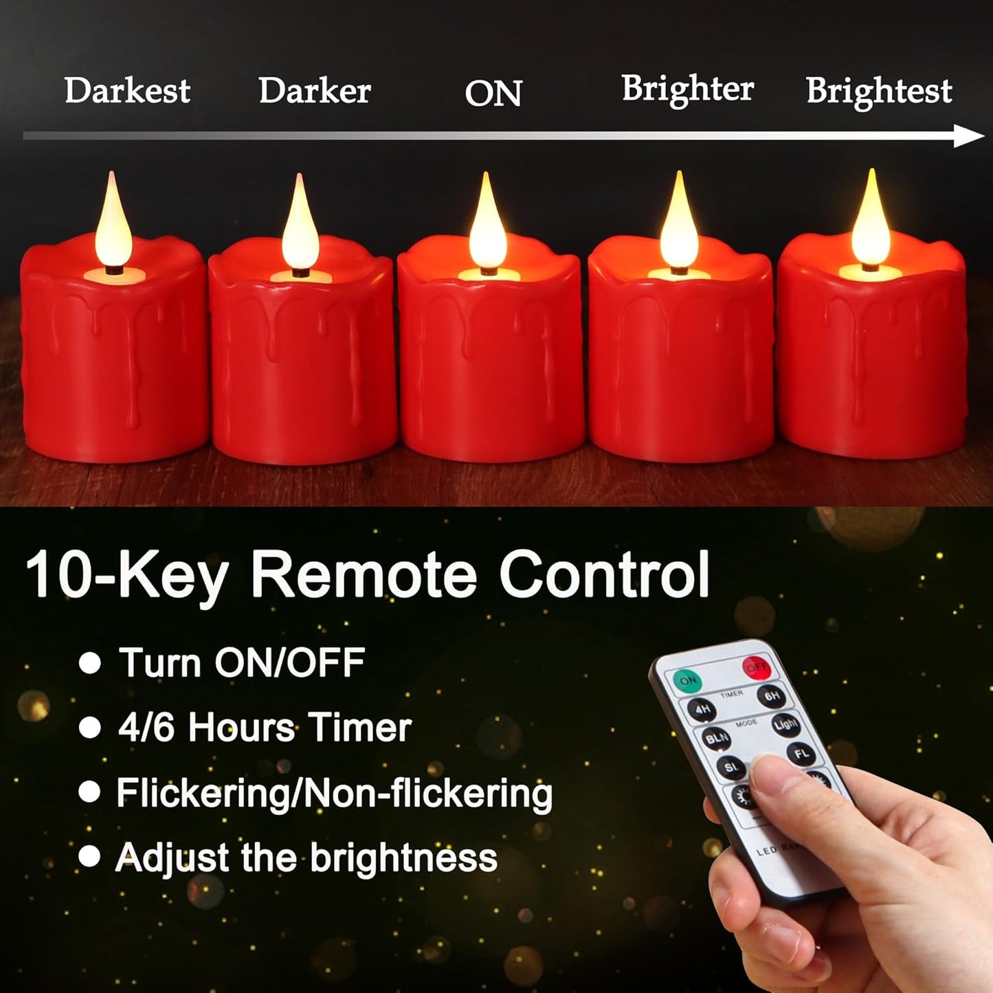 FREEPOWER Rechargeable Flameless LED Votive Candles Red Waterproof LED Candles Lights with Remote Timer for Parties, Special Events, and Home Decor, 2'' x 3''