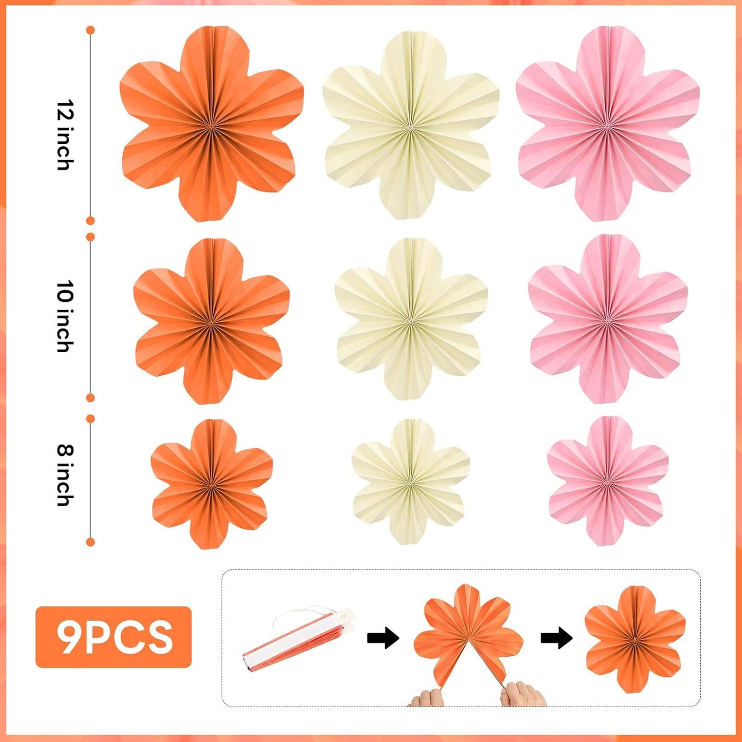 Pink and Orange Party Decorations - Orange Birthday Decoration for Women Girls with Hanging Paper Flowers, Tassel Garland and Swirls, Baby Showers Bachelorette Party Supplies Classroom Decor