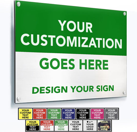 SPEEDYORDERS Custom Outdoor Metal Signs, Personalized Aluminum Signs, Customized Safety Signs, Metal Business Signs, Waterproof Outdoor Business Signs, White Aluminum (Green & White, 12x8 In)
