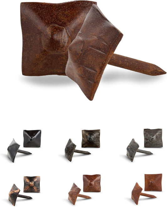 50 Pack 0.75" Square Head Iron Clavos Decorative Nails – Sealed Rusted – Handmade Rustic Square Fasteners for Farmhouse Shutters, Barn Doors, Shutters, and Gates – Ornamental Wood Accent