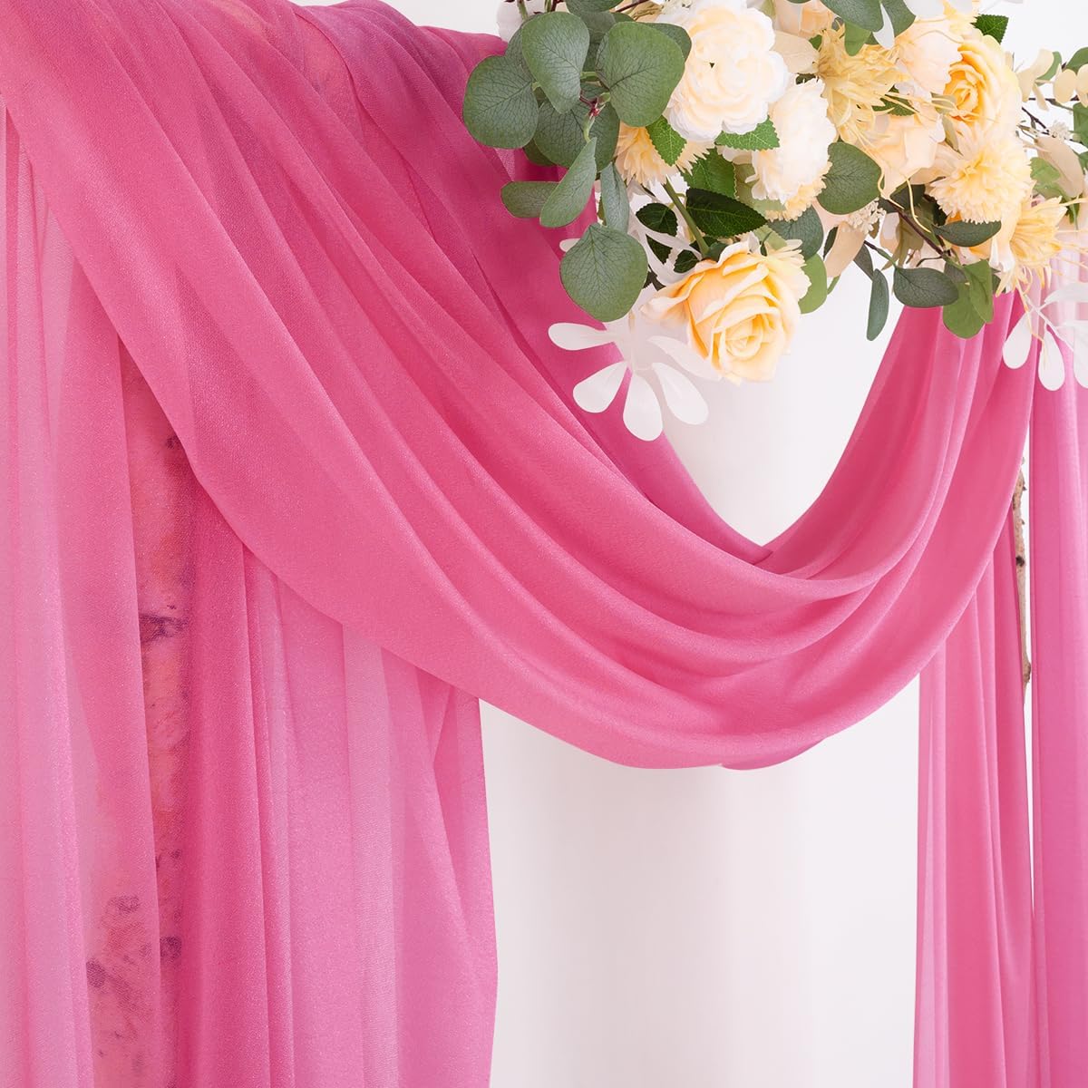 Socomi Wedding Arch Draping Fabric 29" x 20Ft 1 Panel Fuchsia Sheer Outdoor Curtain Drapes Extra Long for Bridal Baby Shower Ceremony Birthday Party Decor