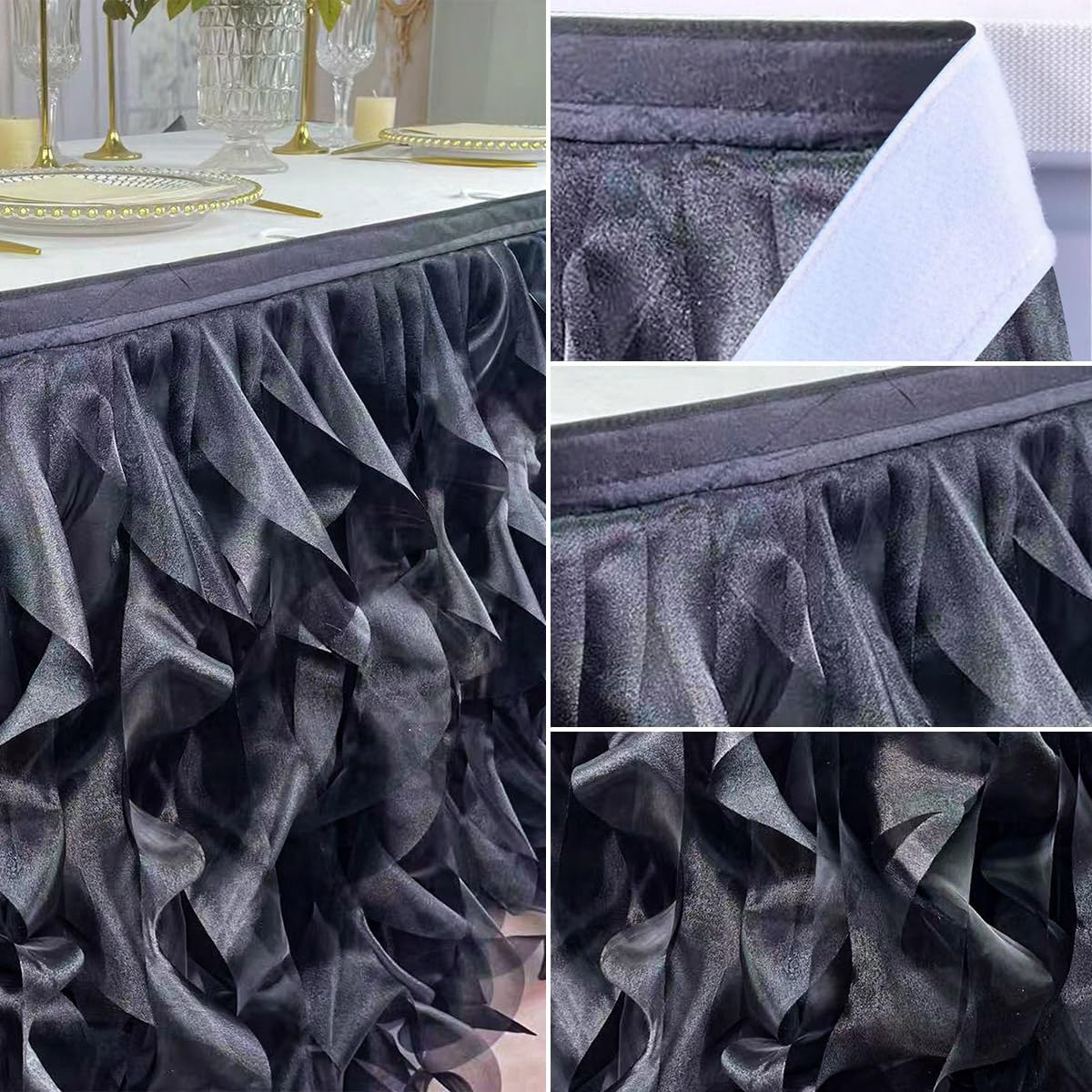 Luxury Organza Mesh Table Skirt Draping Floating Romance - Perfect for Bridal Showers, Birthday Weddings - Clear Flowing Decoration for a Wonderful Main Cake Table (Black-6ft, 72" L×30" H)