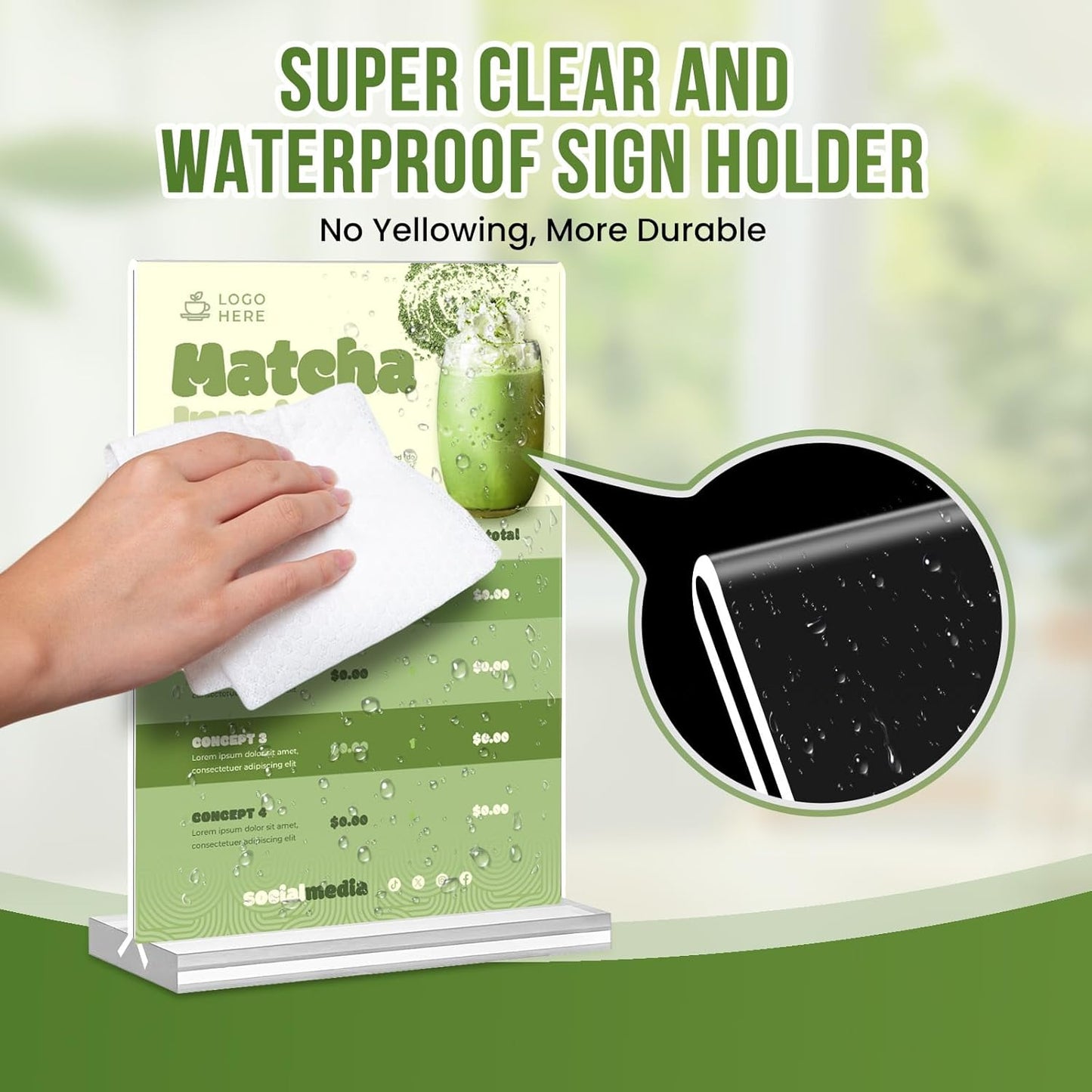 Acrylic Sign Holder 5x7, 25 Pack Clear Double Sided Table Menu Vertical Display, Plastic Flyer Display Stand, Paper photo Plastic Sign Frame Suitable for Restaurants Office Store Hotels, Show Fair