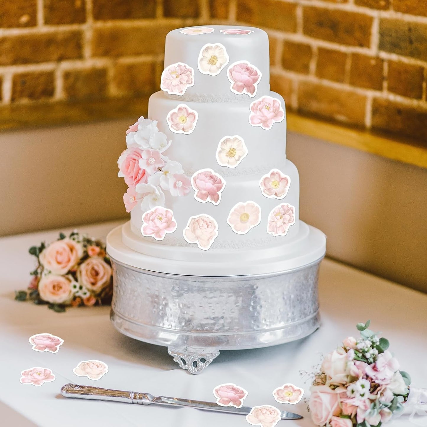 48PCS Edible Rose Flowers Cupcake Toppers Edible Pink Rose Flowers Cupcake Decor Wafer Paper Wedding Flowers Cupcake Picks for Flowers Theme Engagement Birthday Party Decor Supplies