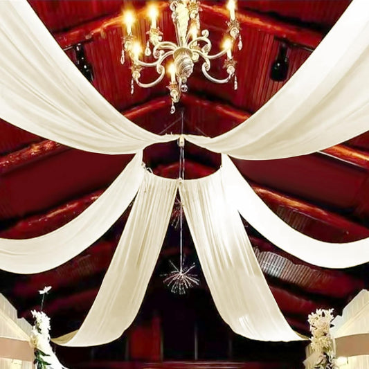 6 Panels Ivory Ceiling Drapes 5ftx10ft Wedding Chiffon Fabric Arch Draping Sheer Curtains Soft Drapery for Party Ceremony Stage Swag Decorations