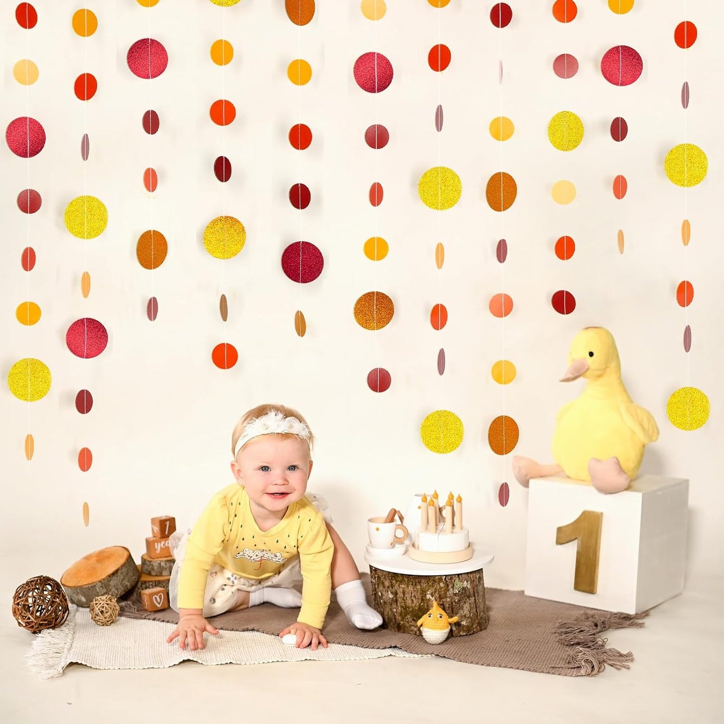 8 Pack Orange Red Glitter Dot Garland, Hanging Circle Streamers Banner, Backdrop Hanging Decorations for Fall Parties, Thanksgiving, Autumn Weddings, Baby Showers and Festive Holiday Decorations