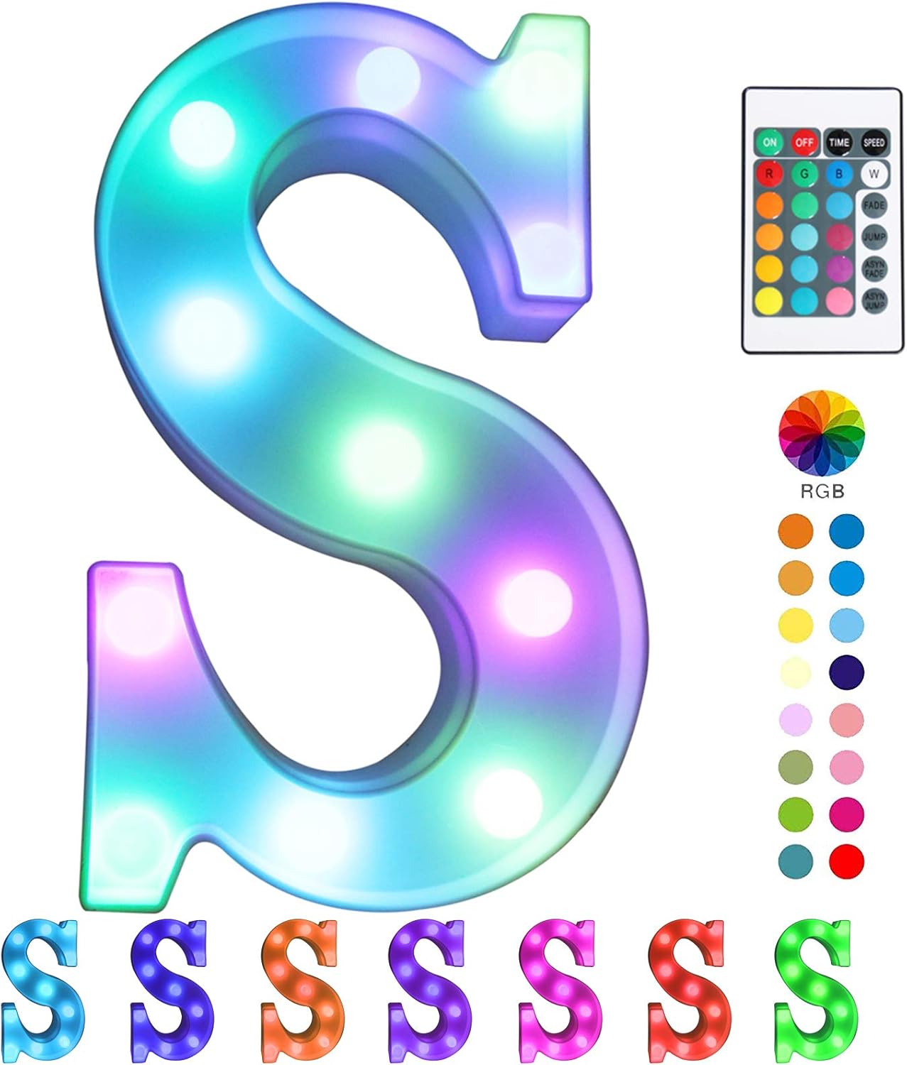Pooqla Colorful Marquee Letters LED Light Up Letters with Remote, Party Birthday Letter with Lights Decorations for Classroom Room Dorm Home - Multicolor Letter S