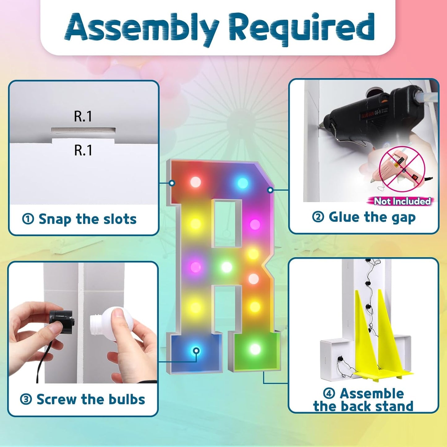 imprsv 4FT Colorful Marquee Light Up Letters R, 18 Colors Light Up Letters Alphabet Sign with Remote, Marry Me Light Up Letters, Large Letters for Birthday Engagement Anniversary Wedding Party Decor