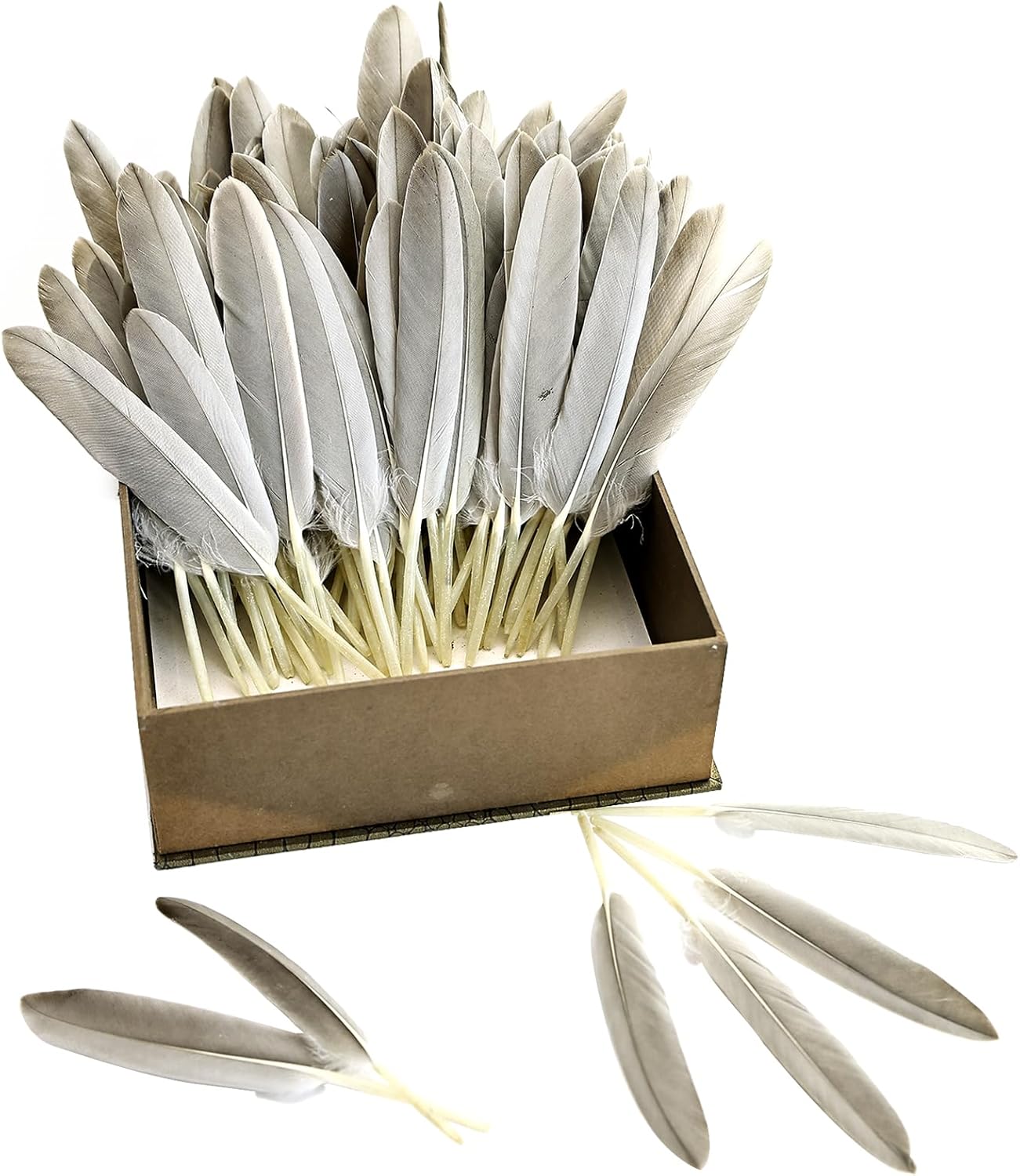 FeelfunFeather 120pcs Natural Gray Goose Cochettes Feathers Bulk 4-6 inches 10-15cm for Wedding Party Christmas Halloween Decorations DIY Crafts